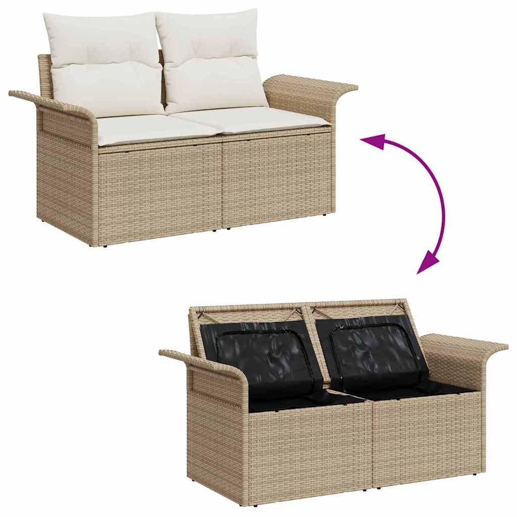 Garten-Sofa-Set mit Kissen mit Speicher 7 pcs Beige Poly Rattan